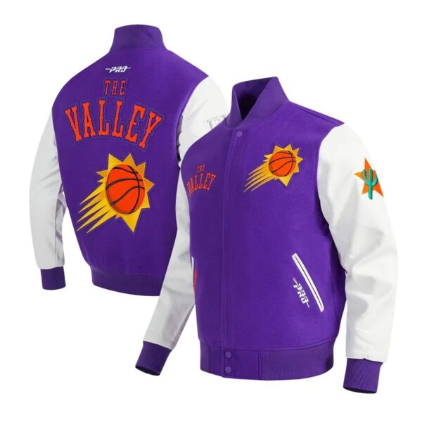 phoenix suns 2024 25 city edition purple and white varsity jacket