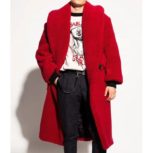 Red Faux Fur Sherpa Coat - Image 2