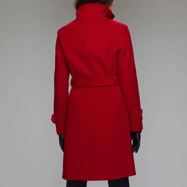 Women Stand Collar Brenna Red Wool Coat - Image 5