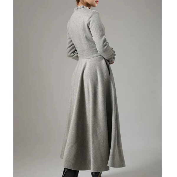 Women Long Wool Coat with Ruffle - Image 3