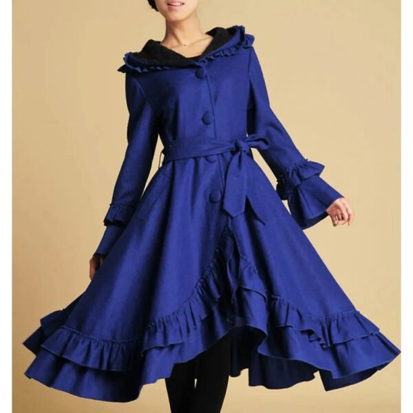 Women Wool Maxi Coat with Hood - Image 2