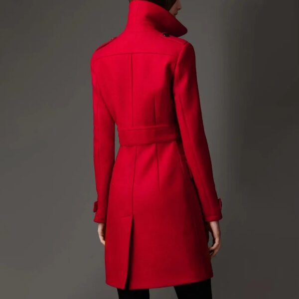Women Military Buckle Detail Red Wool Coat - Image 2