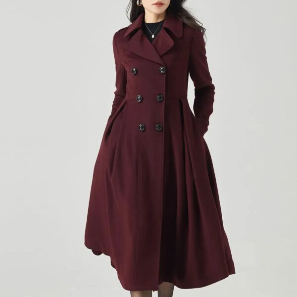 Women Swing Double Breasted Wool Coat - Image 3