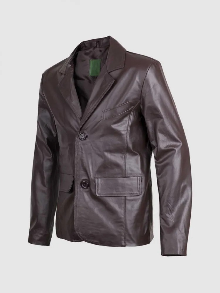 2 Button Brown Leather Blazer 750x1000fit
