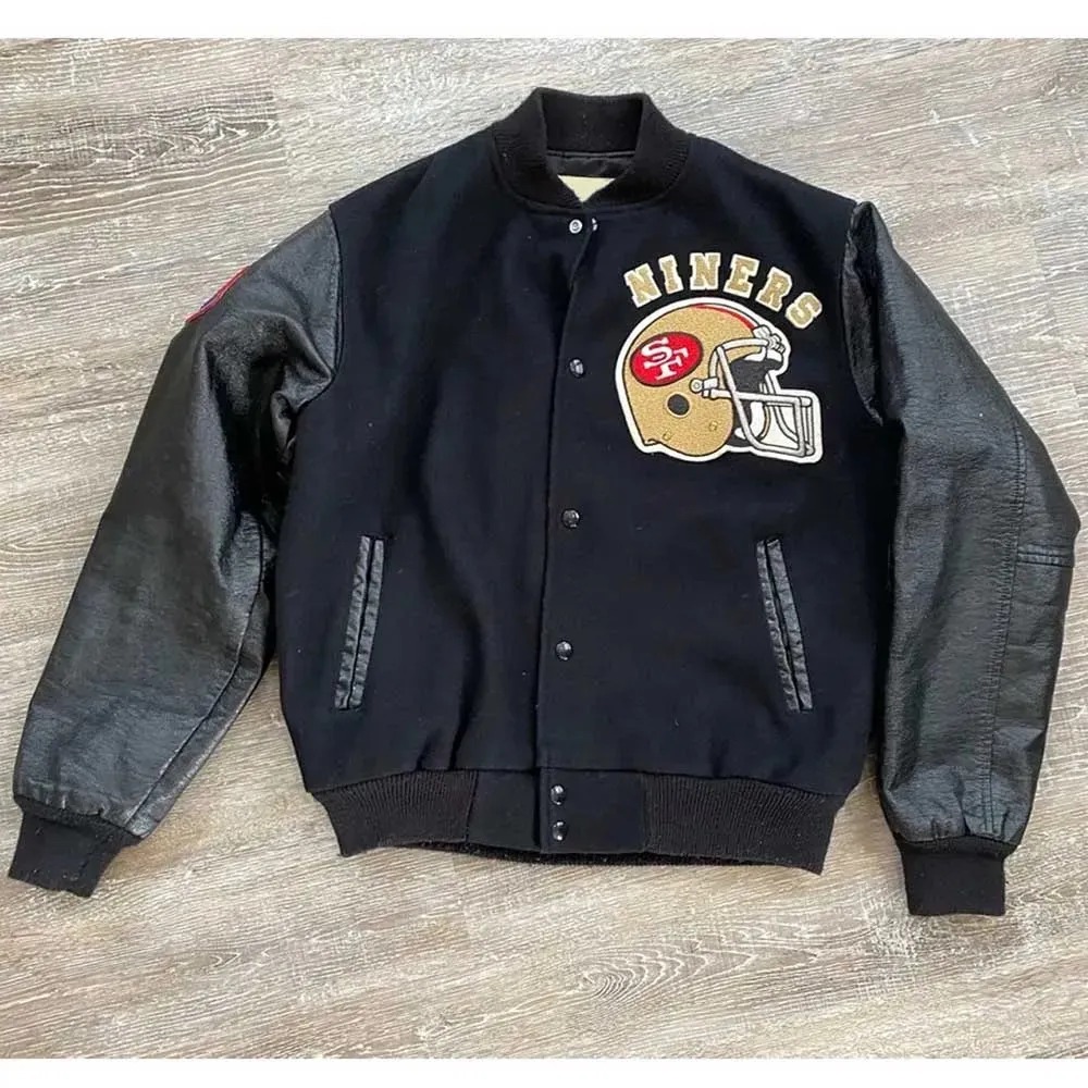 80 s San Francisco 49ers Black Wool And Leather Varsity Jacket 1000x1000fit