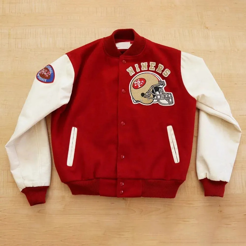 80 s San Francisco 49ers Red Wool And White Leather Varsity Jacket 1000x1000fit