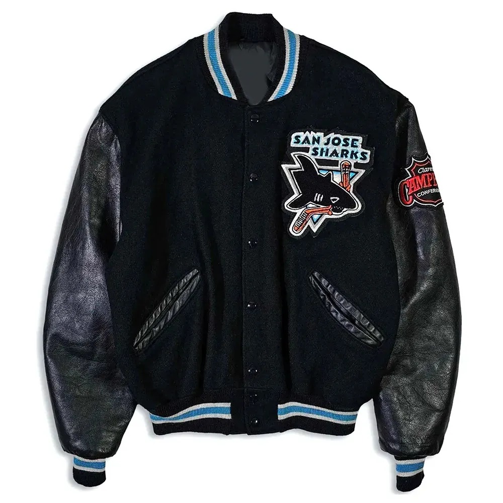 90 s San Jose Sharks Delong Black Varsity Jacket 1000x1000fit