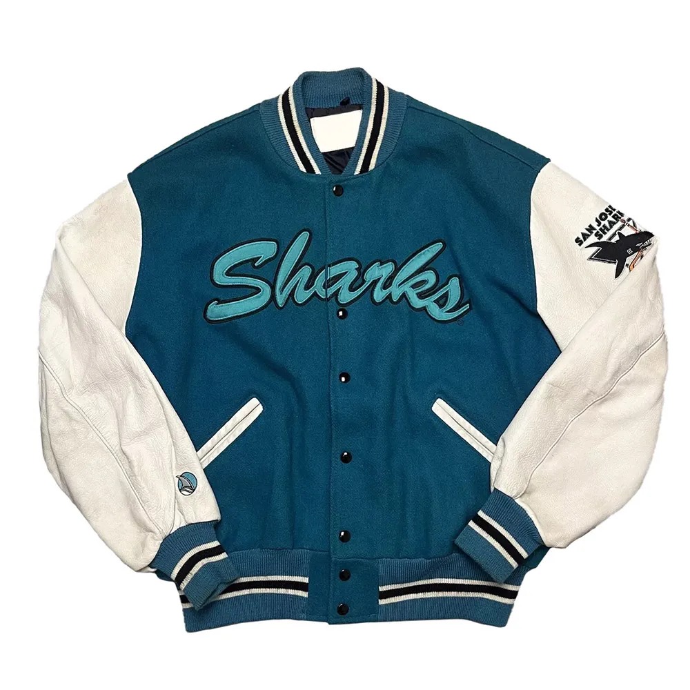 90 s San Jose Sharks Teal Blue Varsity Jacket 1000x1000fit