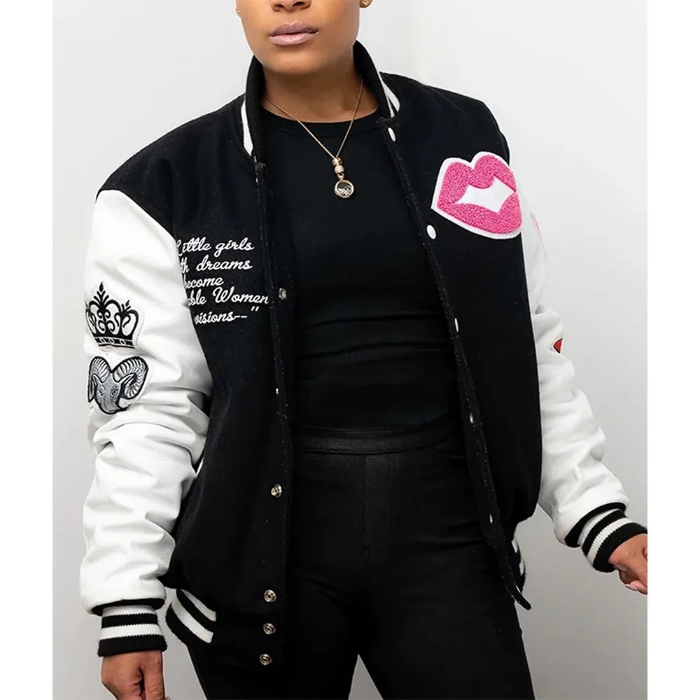 Adorable Woman Black and White Varsity Jacket 1000x1000fit (1)