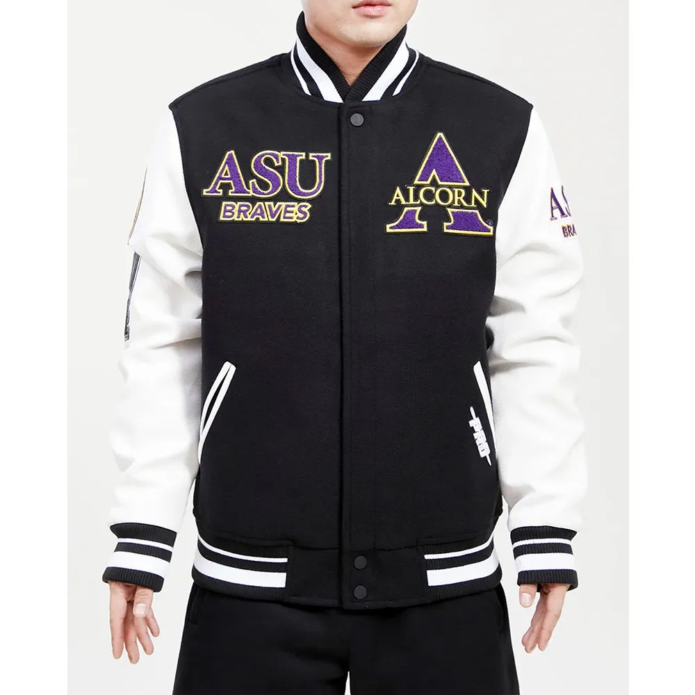 Alcorn State University Black and White Wool Varsity Jacket 1000x1000fit