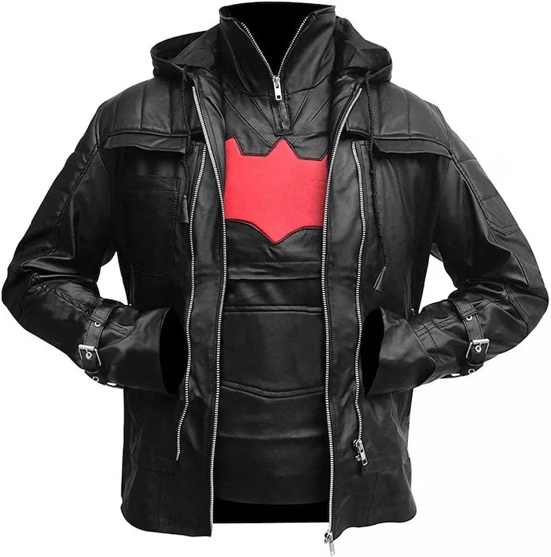 Batman Arkham Red Hood Knight Jason Todd Black Leather Jacket & Vest