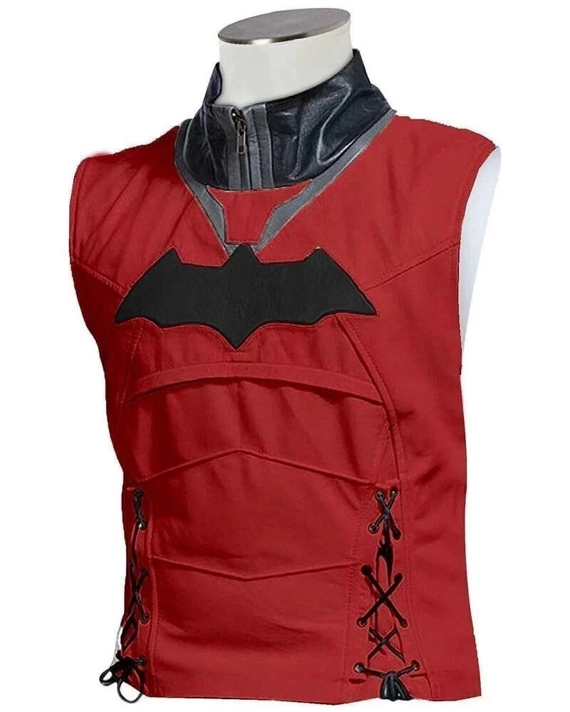 Red Hood Leather Jacket and Vest Costume New Batman Knight Game