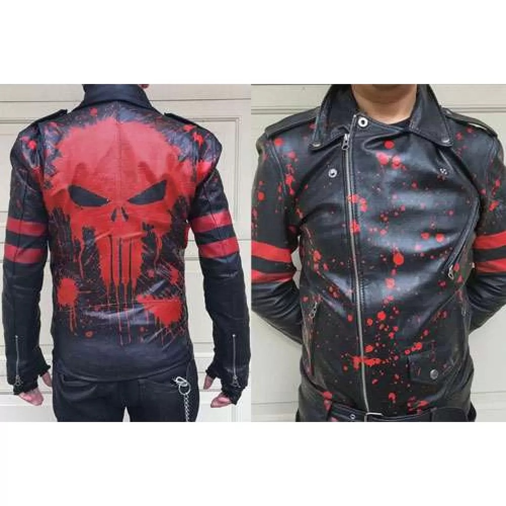 Thomas Jane Custom Hand Painted Punk Bloody Punisher Leather Biker Jacket 1000x1000w