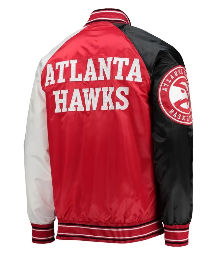 atlanta hawks reliever red and black varsity satin raglan full snap jacket 850x1000fit
