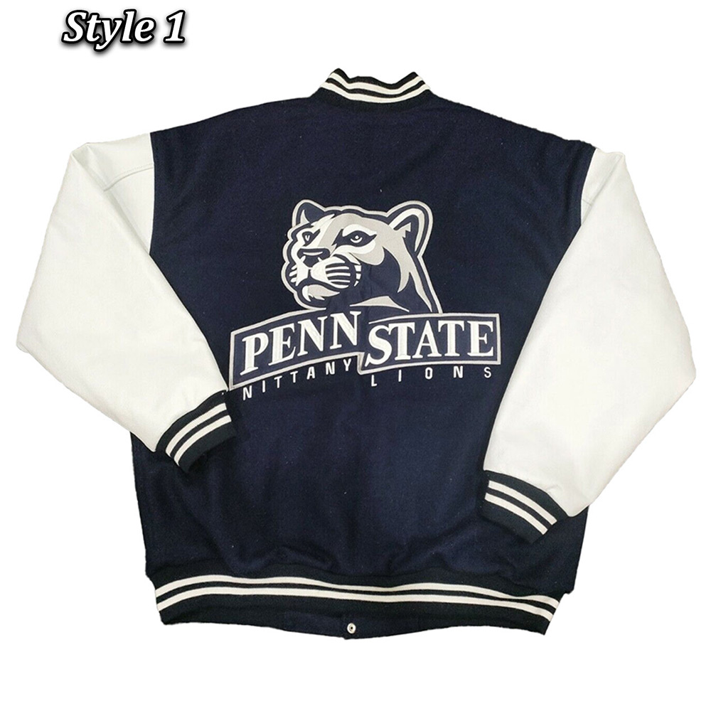penn state nittany lions navy and white varsity jacket